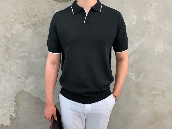 몽클레어 감마블루 반팔 오픈 카라티