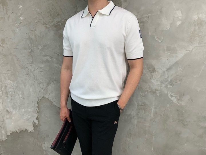 몽클레어 감마블루 반팔 오픈 카라티