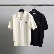 프라다 로고 와펜 린넨 반팔 카라 니트