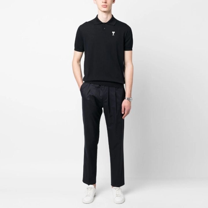 아미 스몰 하트 로고 카라 반팔 니트