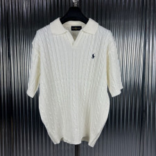 폴로 머슬 케이블 오픈 카라 반팔 니트