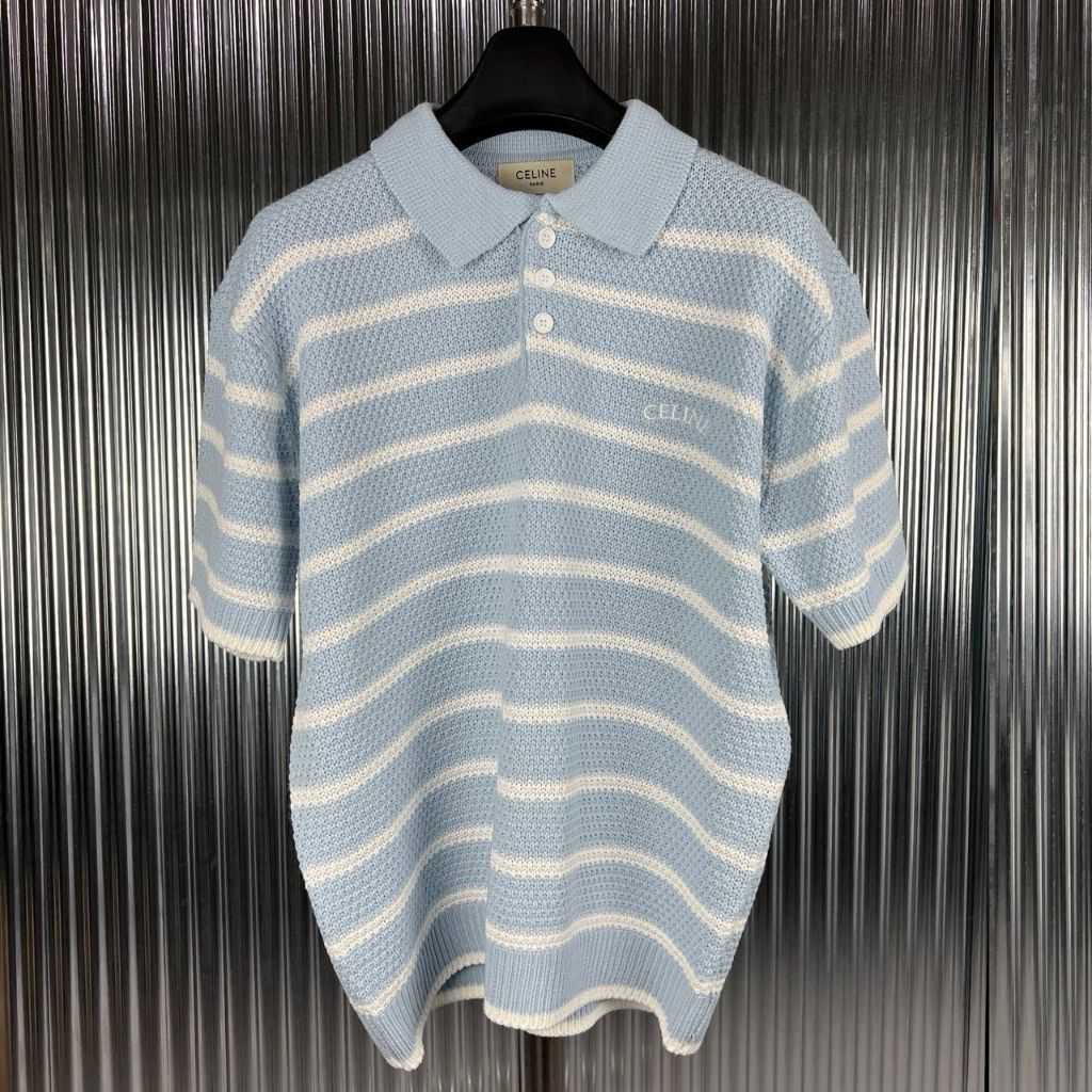 셀린느 스트라이프 카라 반팔 니트