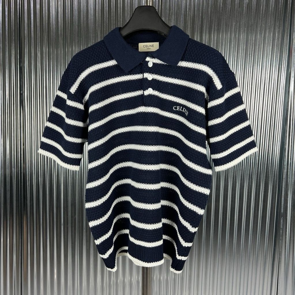 셀린느 스트라이프 카라 반팔 니트