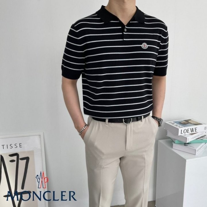 몽클레어 린넨 단가라 카라 반팔 니트