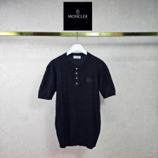 몽클레어 블랙 오뚜기 꽈배기 헨리 하프 반팔 니트