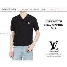 루이비통 로고 자수 브이넥 반팔 니트