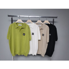 스톤아일랜드 아이스 오픈 카라 반팔 니트