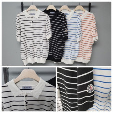 몽클레어 스트라이프 반팔 카라 니트