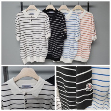 몽클레어 스트라이프 반팔 카라 니트