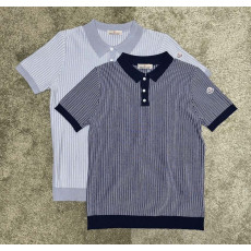 몽클레어 버티컬 스트라이프 카라 반팔 니트