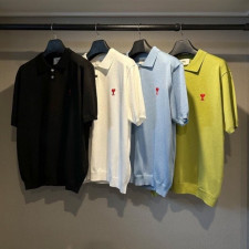 아미 드 꾀흐 엠브로이더리 카라 반팔 니트