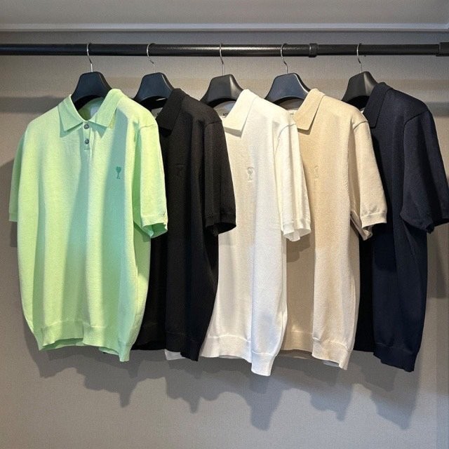 아미 까마이외 자수 카라 반팔 니트