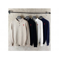 아미 스몰 하트 캐시미어 긴팔 카라 니트