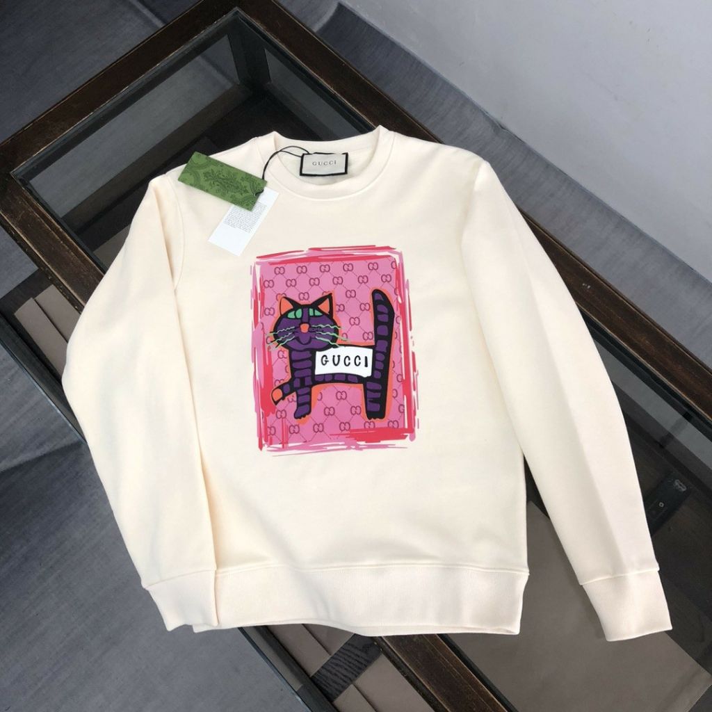 구찌 핑크 사각 캣츠 맨투맨