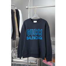 구찌 X 발렌시아가 콜라보 블루 페인팅 로고 스터치 맨투맨