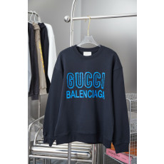 구찌 X 발렌시아가 콜라보 블루 페인팅 로고 스터치 맨투맨