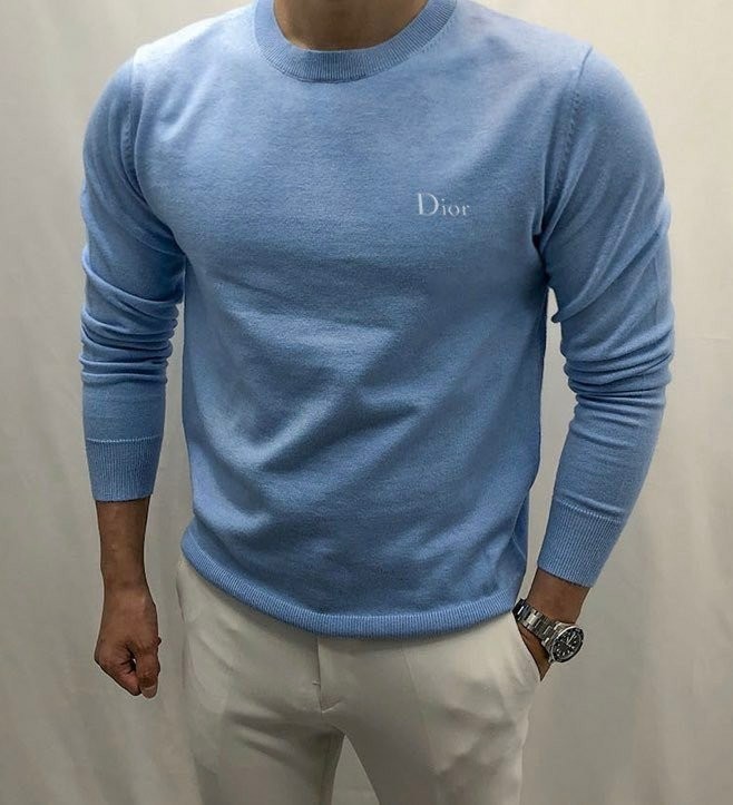 디올 캐시미어 자수 로고 라운드 니트