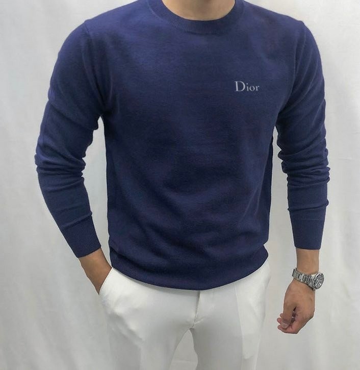 디올 캐시미어 자수 로고 라운드 니트