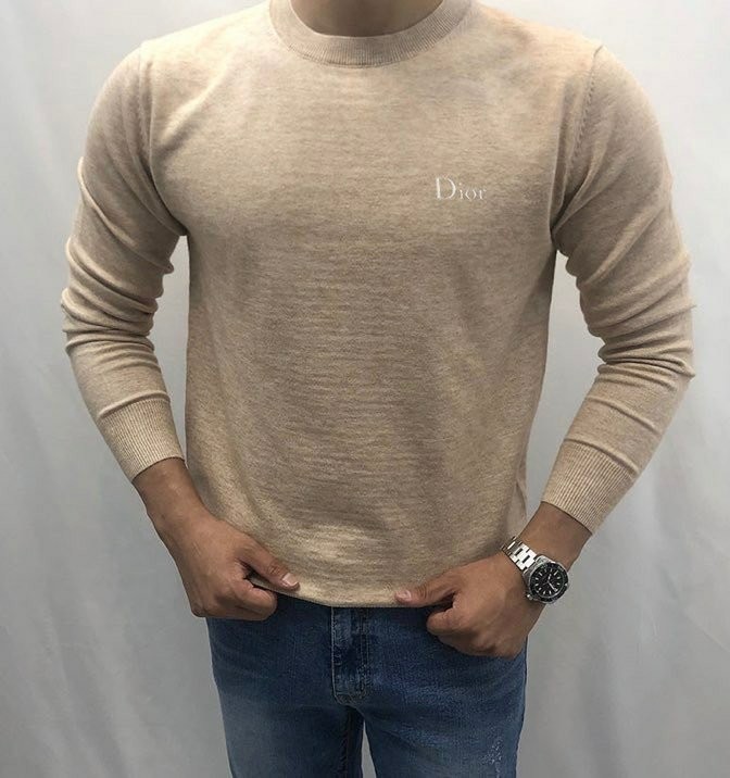 디올 캐시미어 자수 로고 라운드 니트