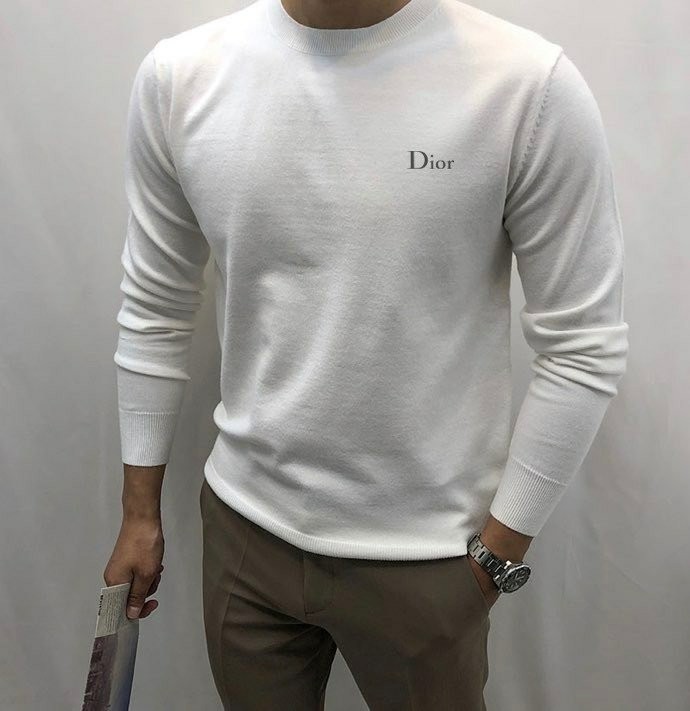 디올 캐시미어 자수 로고 라운드 니트