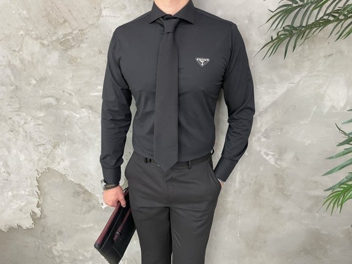 프라다 플레이트 옥스포드 셔츠