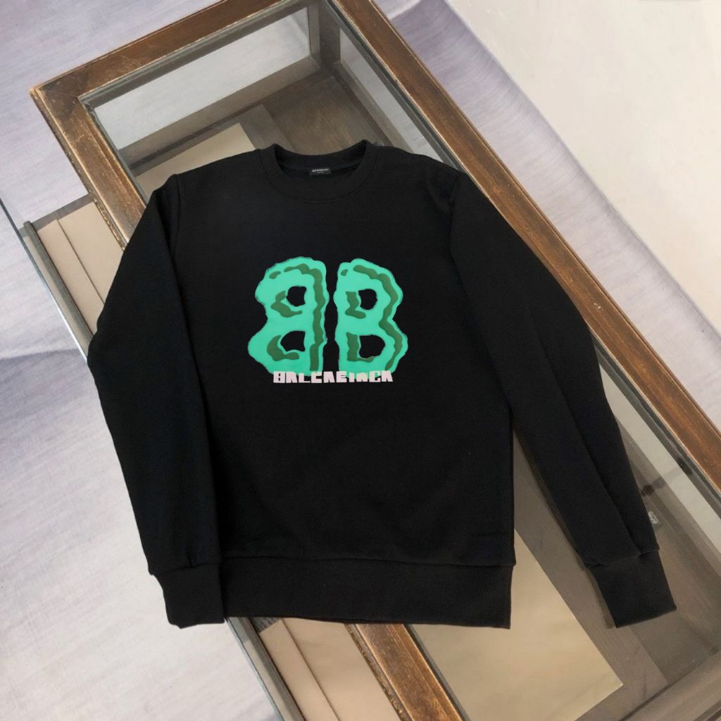 발렌시아가 BB 로고 그린 페인팅 맨투맨