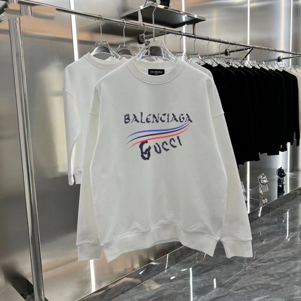 구찌 X 발렌시아가 콜라보 프린트 로고 크루넥 스웨트 맨투맨