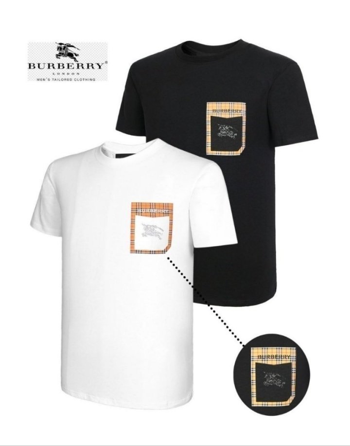 버버리 체크 포켓 라운드 반팔티