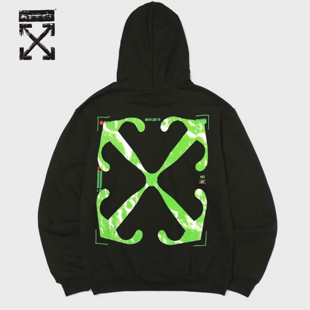 오프화이트 문 카메라 애로우 스케이트 후드티