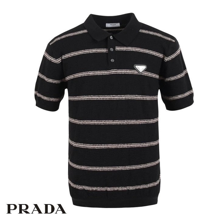 프라다 단가라 부클 카라 반팔 니트