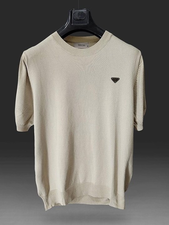 프라다 린넨 라운드 쿨 반팔 니트