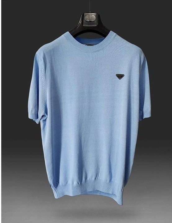 프라다 린넨 라운드 쿨 반팔 니트