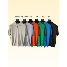 아미 가슴 패치 버튼 카라 반팔 니트