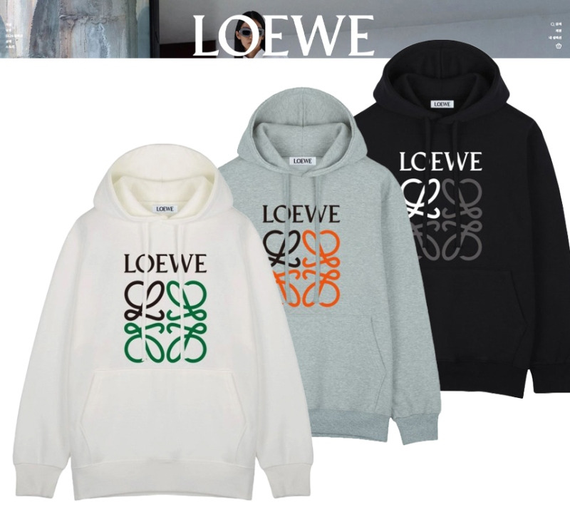 로에베 빅로고 가슴 레인보우 후드티