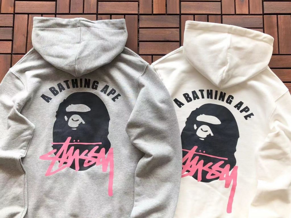 스투시 X 베이프 콜라보 핑크탭 후드티