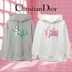 디올 레빗 프린팅 페인트 후드티