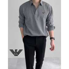 알마니 오픈 카라 스트라이프 셔츠