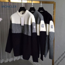 몽클레어 감마블루 3단 배색 꽈배기 니트