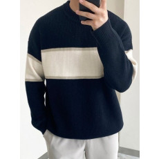 메종키츠네 캐시 하찌 스트라이프 블랙 패치 라운드 니트