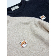 메종키츠네 폭스헤드 옐로우 패치 울 라운드 니트