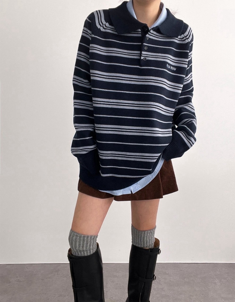 미우미우 여성 코튼 PK 카라 니트