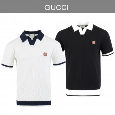 구찌 스틸 로고 라이닝 반팔 카라 니트