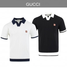 구찌 스틸 로고 라이닝 반팔 카라 니트