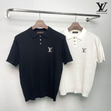 루이비통 LV 자수 패턴 반팔 카라 니트