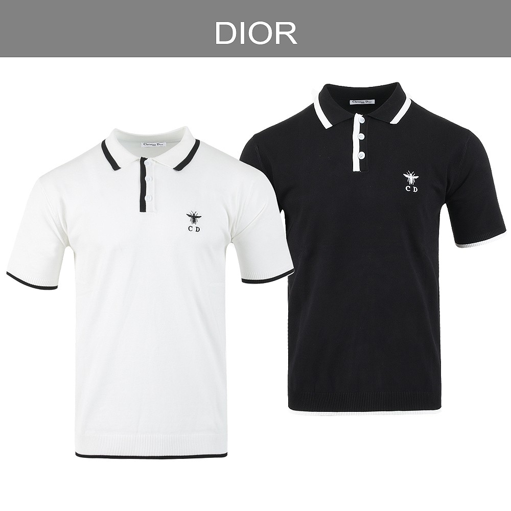 구찌 벌 자수 라이닝 반팔 카라 니트