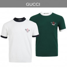 구찌 1977 테니스 자수 와플 램스울 반팔 니트