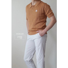 몽클레어 케이블 반팔 카라 니트