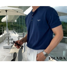 프라다 밀라노 자수 로고 코튼 반팔 니트