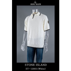 스톤아일랜드 라인 오픈 카라 반팔 니트