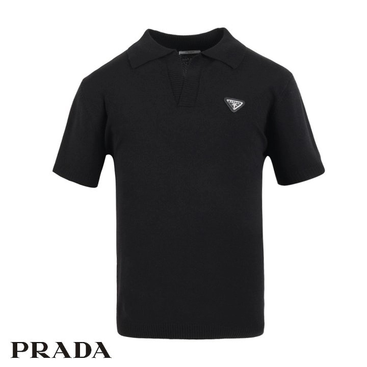 프라다 베이직 브이 카라 반팔 니트